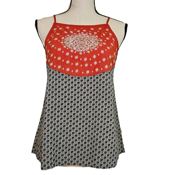 THML Tops - THML Bohemian Style Tank, Orange/Navy, Size Small